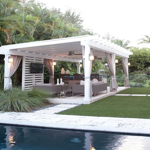Elegant outdoor lounge by the pool
