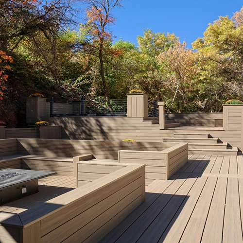 Wooden deck surrounded by trees